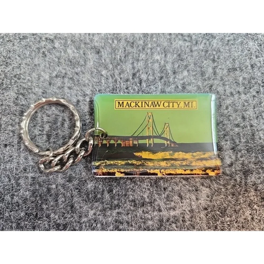 Vintage Mackinaw City Michigan MI Bridge Travel Keychain